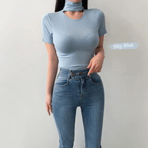초커넥 베이직 소프트 폴라 스판 슬림 여성 반팔 티셔츠 (5 Color)